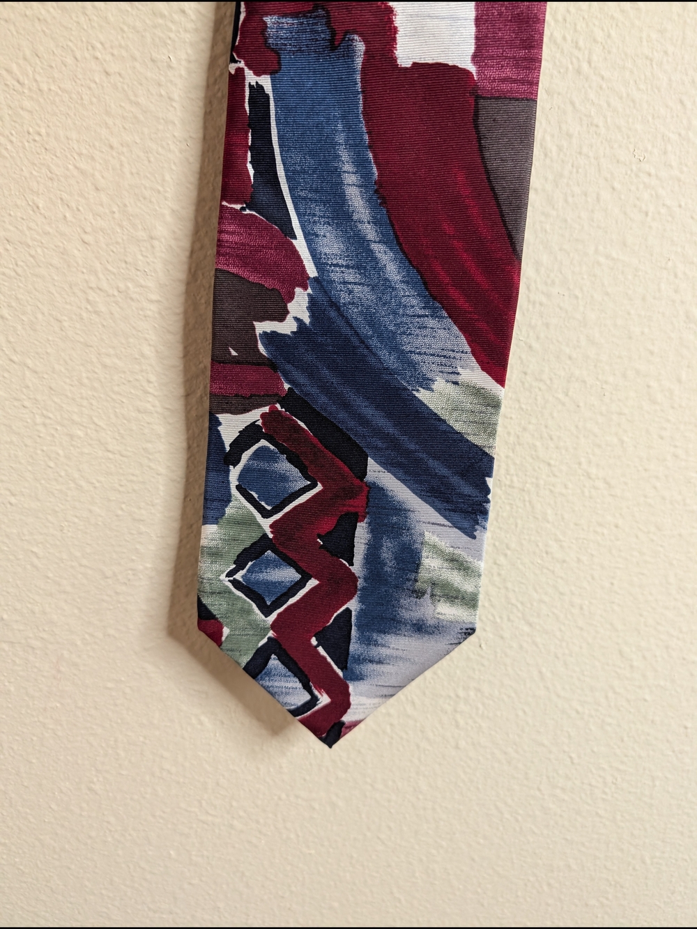 Pierre Cardin All Silk Tie | Vintage Abstract Brushstroke Print | Burgundy Blue
